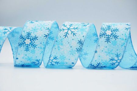 Текстурована стрічка зі сніжинками на дроті_KF7102GC-12-216_синій